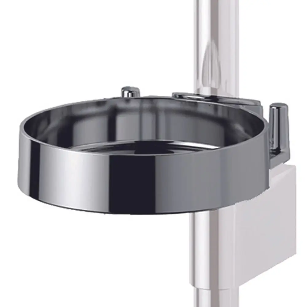 Seifenschale aus Chrom von Ideal Standard, rundes Design, montiert an einer vertikalen Stange, ohne sichtbare Halterungen.
